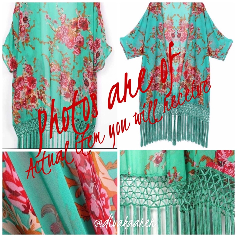 FRINGE KIMONO Green Floral Swim - Picture 10 of 11